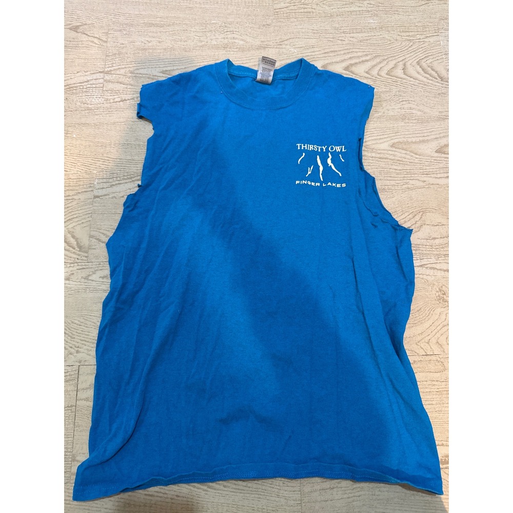 Thirsty Owl Wine Company Finger Lakes Blue Muscle Tee Mens Medium Cayuga Lake